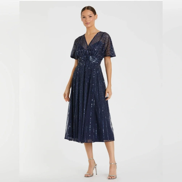 MAC DUGGAL A Line Embellished Short Sleeve Dress NWT Style 14007 - Picture 1 of 8